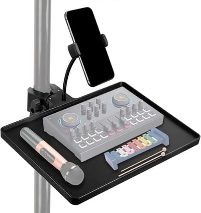 Microfoonstandaard met telefoonhouder, grote 20.5 * 27 cm houder met krabklem voor podium, livestreaming en karaoke.