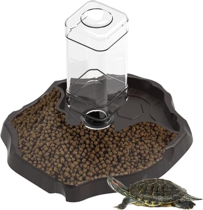 longziming - Reptiel Waterbak En Voerbak - Habitat - Kunststof Drink En Voer Station Voor Schildpadden, Hagedissen, Slangen En Kikkers - 21,5*19,5*2 cm - Diepe koffie