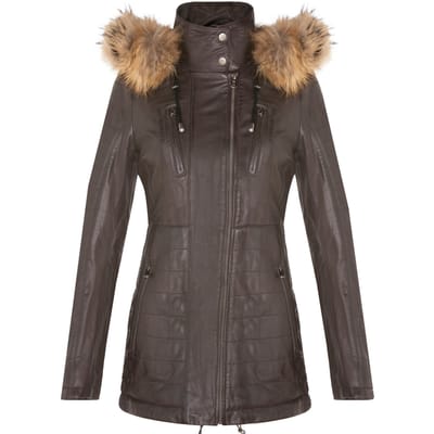 Dames slim fit leren parka-jas met capuchon-Northam