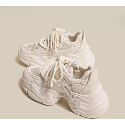 Leren Papa Schoenen Kinderen Lente en Zomer Nieuwe Mesh Ademend Dikke Zool Verhogend Lichtgewicht Casual Sportschoenen 40 white