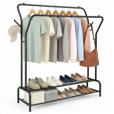 Kledingrek metaal - Met planken - Extra sterk - Clothes rack - Zwart - Luft