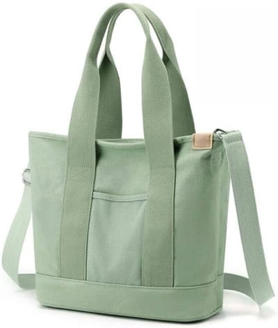 Famanu - Draagtas, canvas, dames, handtas, schoudertas, shopper met ritssluiting, voor dagelijks gebruik, school, winkelen, werk, reizen, Groen L