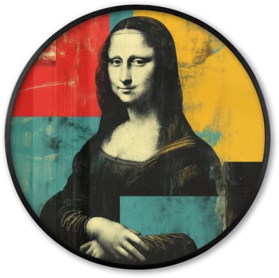 Poster in lijst Rond - Fotolijst 60x60 cm - Posters - Vrouw - Kleurvlakken - Klassieke schilderkunst - Ronde posterlijst zwart - Decoratie - Wanddecoratie woonkamer - Muurdecoratie slaapkamer
