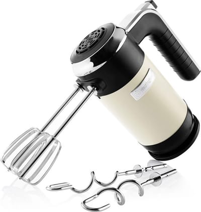 Westinghouse Retro Handmixer – 6 snelheden + turbofunctie – Gardes & Deeghaken – Met opbergstandaard – 350W – Beige