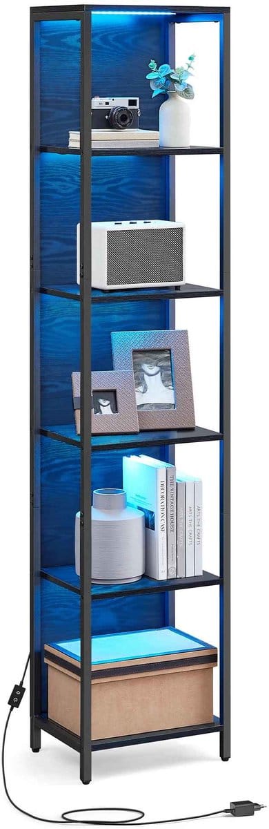 CORE Boekenkast - Met LED verlichting - Boekenrek - Boekenkastje - Verstelbare kleuren - 6 planken - 30x40x178cm - Zwart