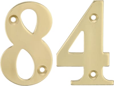 AMIG Huisnummer 84 - massief messing - 10cm - incl. bijpassende schroeven - gepolijst - goudkleur