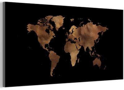 Aluminium schilderij 160x80 cm - Wanddecoratie metaal - Wereldkaart - Leer - Bruin - Metalen muurdecoratie woonkamer - Decoratie industrieel - Foto op dibond - Industriële accessoires slaapkamer