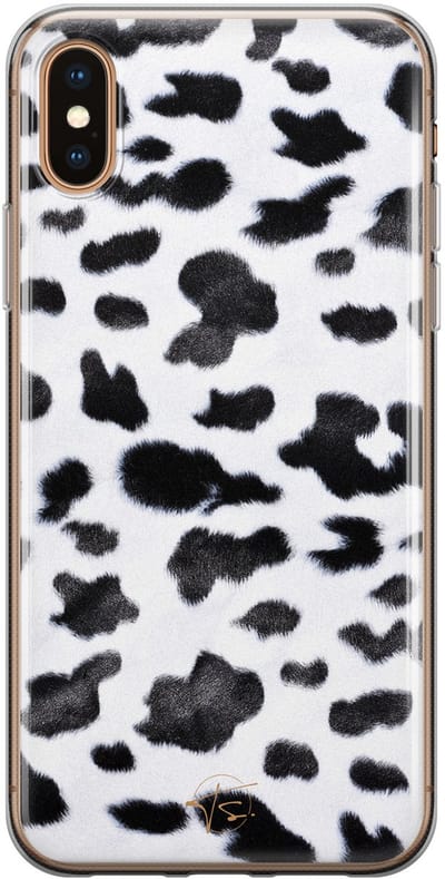 Hoesje geschikt voor iPhone Xs Max - Koeienprint - Soft Case - TPU - Print - Zwart - Mooie Telefoonhoesjes
