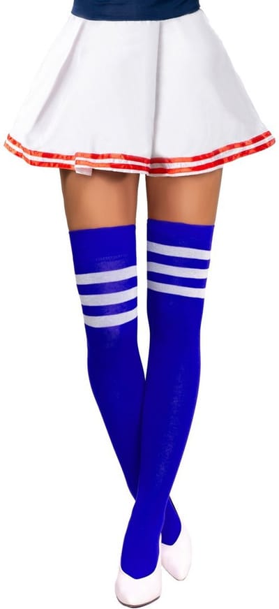 Partychimp Voordeelverpakking 6 pack Cheerleader Overknee Kousen voor bij Cheerleader Kostuum Dames Carnaval Carnavalskleding Dames Carnaval Accessoires Verkleedkleren Volwassenen - Kobalt Blauw/Wit - Katoen/Polyamide/Elastaan - One-Size - 6 pack