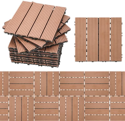22 Stuks WPC Terrastegels Houtlook 30x30cm - Houten Vlondertegels met Kliksysteem