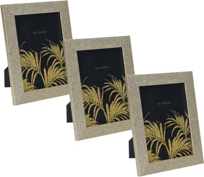 3x stuks houten fotolijst met gouden glitters 22 x 17 cm geschikt voor een foto van 13 x 18 cm