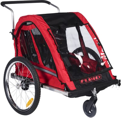 FLUID 2-in-1 Kinderfietskar - voor 1 of 2 Kinderen - Opvouwbare Fietstrailer - Max. 40 kg - Met 5-Puntsgordel - Rood