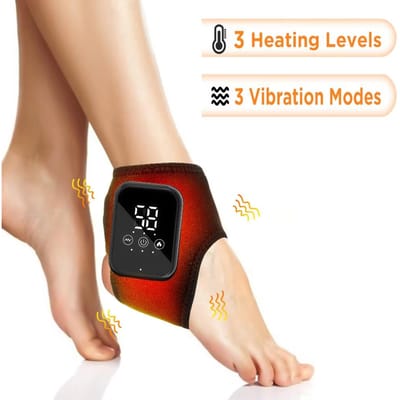 Elektrische Vibratie Enkelmasseur 3 Versnellingen Verwarmde Enkelwikkel Voetbeschermer Ondersteunende Brace Verwarmingsmassageriem Voor Gewrichtsverstuiking beige