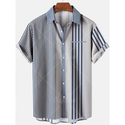 Mode Heren Gestreept Eén Knop Overhemden Streetwear Korte Mouw Losse Top 3D Digitaal Geprint Blouse Grote Maten 5XL 3XL brown