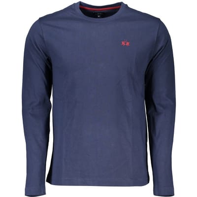 La Martina Regal Blauwe Crewneck Geborduurd T-shirt