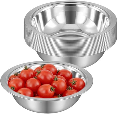 Dailygoods- Mengkom Roestvrij Staal - Set van 20 Stuks - 16 cm Buitendiameter - Duurzaam - Geschikt voor Kloppen/Mengen - Ideaal voor Serveren - Keukenkom