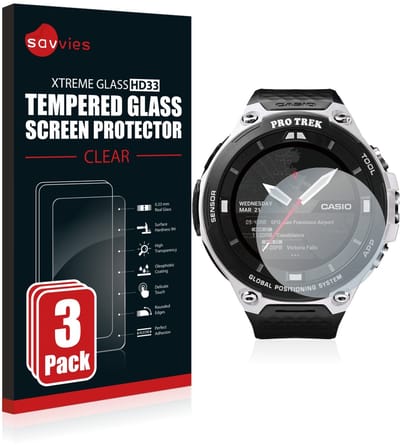 Savvies - Glas Screenprotector voor Casio Pro Trek Smart WSD-F20 - Gehard Beschermglas 9H 3 Stuks
