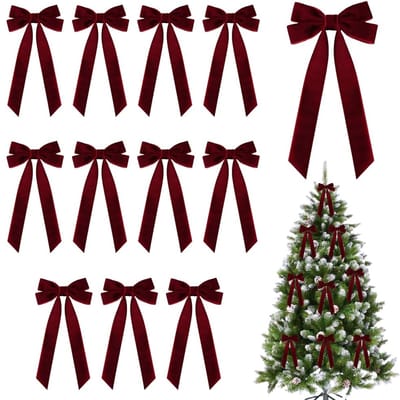 Dailygoods- Kerststrikken 12 stuks - Fluwelen Decoratie - Multifunctionele Strikdecoraties - Kerstboom/Feestdecoratie - Herbruikbaar - Elegante Boogvorm - Decoraties