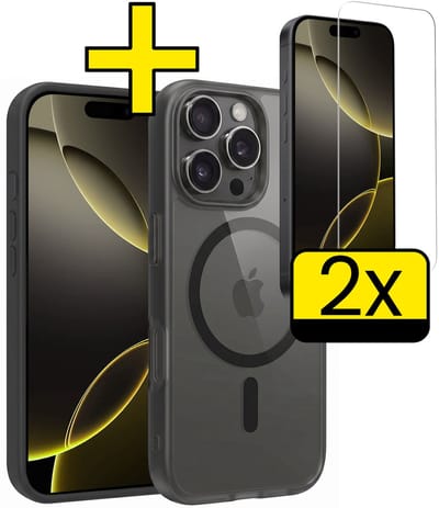 Hoesje - Met 2x Screenprotector - Geschikt voor Apple iPhone 16 Pro - Magsafe Compatible - Sterk & Shockproof - Back Cover - Shock Proof Case - Telefoon Hoes - Telefoonhoesjes - Zwart