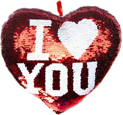 Kussen - I Love You - rood - metallic - met pailletten - 35 cm - hart - sierkussens - valentijn decoratie / versiering