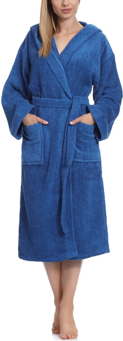 Ladeheid Dames Badjas met Capuchon - 100% Katoen - Wasmachine bestendig - Badstof - Korenbloem - M - LA-LA40-193-DG