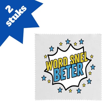 Akyol - word snel beter brillendoekjes - Beterschap - iemand die ziek is of iets gebroken heeft - ziek - koorts - snel beter worden - cadeau - beterschap cadeau - kado - gift - geschenk - 17,8 bij 17,8 cm - 2 stuks