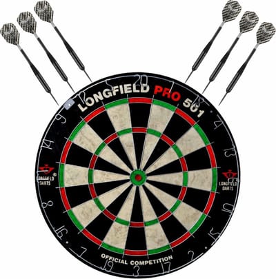 Dartbord Longfield professional - Dia 45.5 cm - met 6x goede kwaliteit dartpijltjes - Darten voor thuis - Dartspel