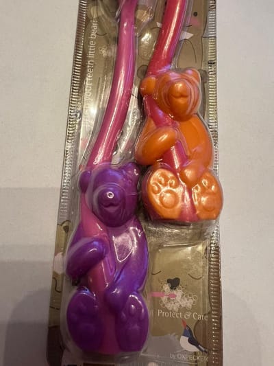 Tandenborstel beer oranje roze kinder tandenborstel