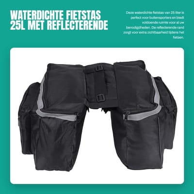 Dailygoods- Fietstas 25L Waterdicht - Dubbele Fietstas - Fietstas Achterdrager - Fietstas met Reflecterende Rand - Fietstas voor Buitensport - Duurzaam Materiaal - Fietsbagage