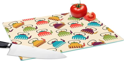 Glazen Snijplank - 39x28 - Design - Retro - Theepot - Kleuren - Snijplanken Glas