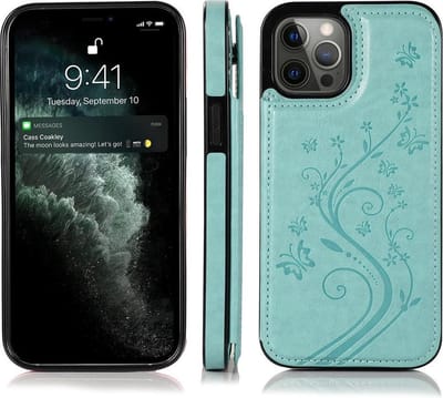 Hoesje geschikt voor iPhone 7 - Backcover - Pasjeshouder - Portemonnee - Bloemenprint - Kunstleer - Turquoise
