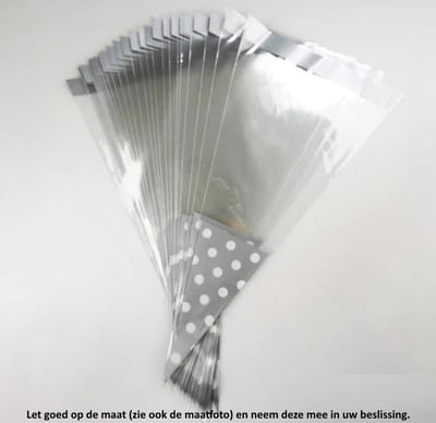 50 Puntzakken - Grijs met witte Stippen - 18 x 37 cm - Snoepzak - Puntzak - Cellofaan Plastic Traktatie Kado Zakjes - Snoepzakjes - Koekzakjes - Koekje - Cookie