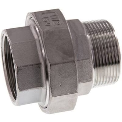 Rp 1 1/2'' x R 1 1/2'' F/M RVS Borstnippel 3-delig met Vlakke afdichting 16 Bar - FL2S-FM-SHP-112R-T