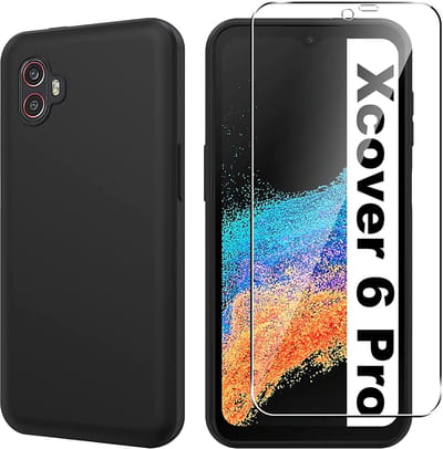 Casemania Hoesje Geschikt voor Samsung Galaxy XCover 6 Pro - Zwart + Tempered Glazen Screenprotector - Siliconen Back Cover