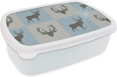 Broodtrommel Wit - Lunchbox - Brooddoos - Hert - Stippen - Blauw - 18x12x6 cm - Volwassenen