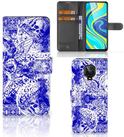 Telefoonhoesje met Naam Xiaomi Redmi Note 9 Pro | Note 9S Angel Skull Blauw