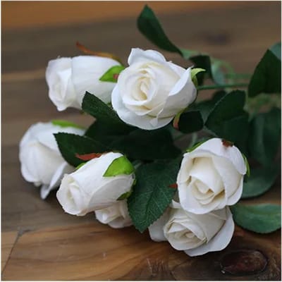 Kunstbloemen Boeket - Zijden Rozen - Huis Decoratie - Levensechte Look - 30cm Lengte - Wit