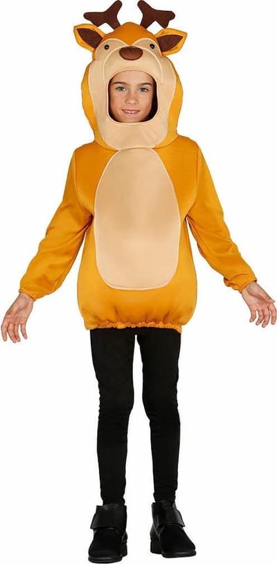 Guirma - Hert & Rendier & Rudolf Kostuum - Rendier Onesie Kind Kostuum - bruin - 3 - 4 jaar - Kerst - Verkleedkleding