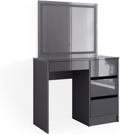 Kaptafel set - Make-up tafel - Make-up styling - Met LED spiegel - 90 cm breed - Antraciet hoogglans