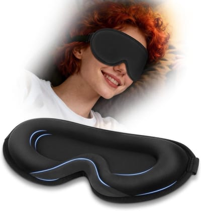 3D Moulded Zwart Slaapmasker voor Volwassenen, Ademend Zijslaper Oogmasker van Zijden, Verstelbare Blinddoek voor Optimale Donkerte en Comfort tijdens het Slapen, 1 Stuk