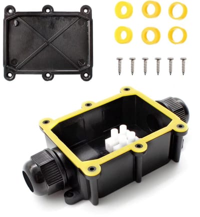 Waterdichte aansluitdoos IP68 voor buiten, kabeldoos geschikt voor 4-15 mm kabels, polycarbonaat, zwart