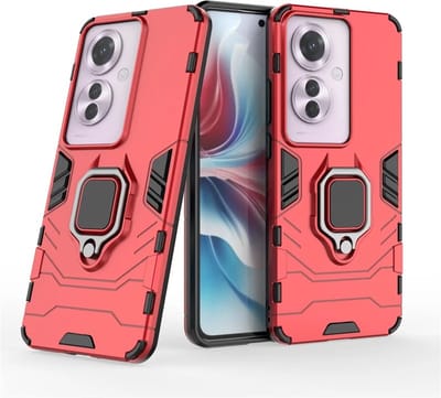 MobyDefend Hoesje - Geschikt voor Oppo Reno 11F - Dubbelgelaagde Pantsercase Met Standaard - Rood