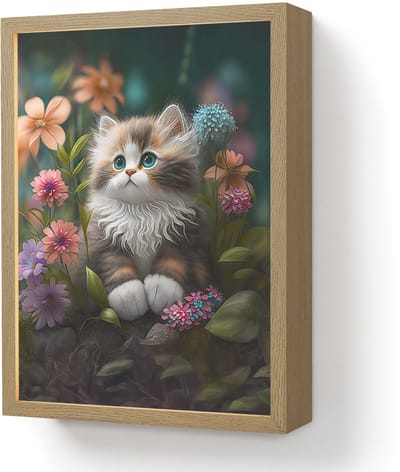Wandlamp 30x40 cm - Oplaadbaar - Kitten - Illustratie - Bloemen - Natuur - Kat - Wandlampen binnen woonkamer - Slaapkamer lamp - Decoratieve nachtlamp - Vloerlamp draadloos