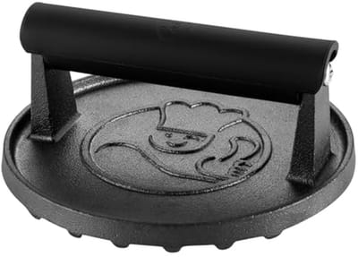 Burgerpers Gietijzer - Hamburger Smasher - Perfecte Burgers Maken - Met Grillstrepen - Ø15cm - Zwart