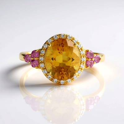 Cavill - Zilveren Ring met 2,173 ct Scapoliet Ovaal & Rhodoliet - 925 Sterling Zilver Verguld - Elegante Ring met Zirkonen - Vintage Stijl
