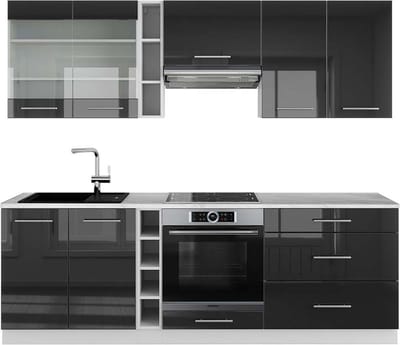 Vicco Fame-Line Complete keukeneenheid – 235 cm, WB Marmer Antraciet hoogglans/wit