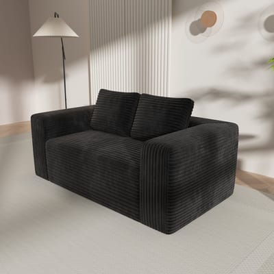STILVORA Vloerbank 2 Zits 155 Cm - Geen Montage Nodig - Diepe Zitting Voor Kleine Ruimtes - Ribfluweel - Zwart