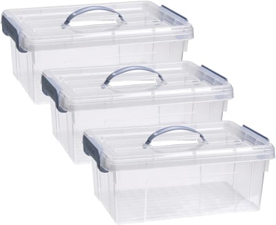 Plasticforte Opslagbox AZUL serie - 3x - met deksel - transparant - 12.5 liter - 40 x 30 x 16 cm - kunststof - opbergdoos - opbergen