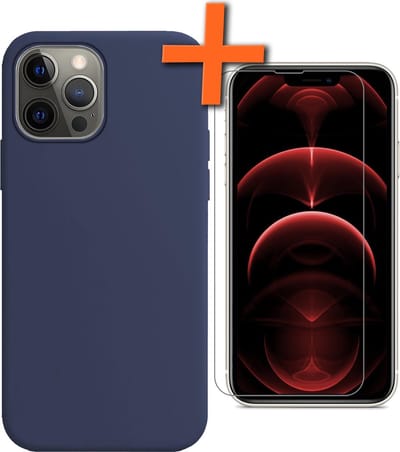 Hoes - Met Screenprotector - Geschikt voor Apple iPhone 13 Pro Max - Sterk & Shockproof - Back Cover - Siliconen Case - Telefoon Hoes - Donkerblauw
