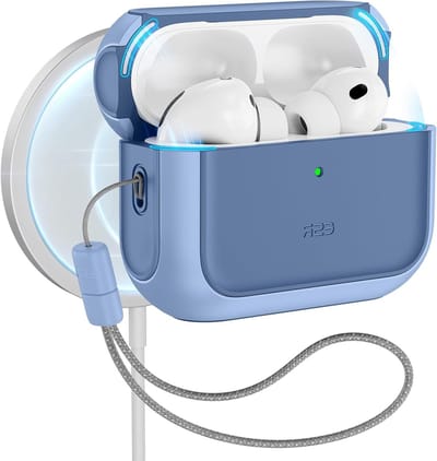 Beschermhoes voor AirPods Pro 3 - Geschikt voor 3e generatie (2025), MagSafe compatibel, volledige valbescherming met koord, blauwe kleur